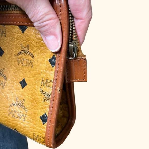 MCM Brown Toiletry Bag with Logo Pattern, top zip closure, *see notes below - Picture 13 of 14
